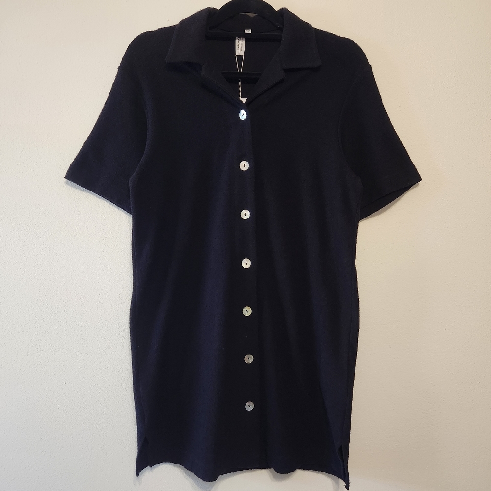 NWT & Other Stories Black Organic Cotton Button Front Short Sleeve Dress